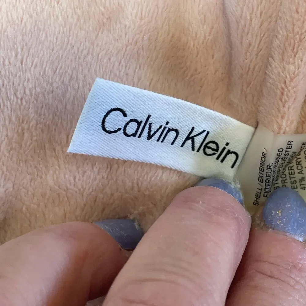 Calvin Klein Faux Fur Pom Pom Cable Knit Lined Beanie